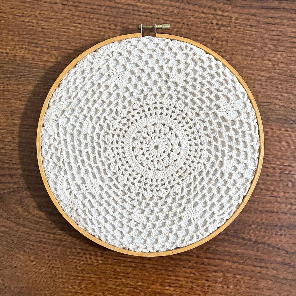 8.5" Repurposed Ivory Vintage Crochet Cottagecore Decor Wall Hanging
